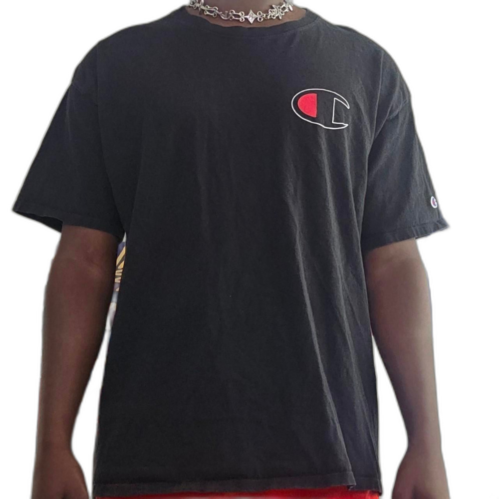 Champion Big Logo Spellout Black Red Graphic T-Shirt Streetwear - Picture 2 of 4